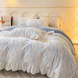 Gaeaspace  -  New Bedding Set High Weight Carved Milk Flour Set Girl Ruffle Bed Tulip Thicken Warm Quilt Cover Sheet Pillowcase Decor Bedroom