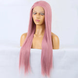 Gaeaspace  -  Pink Long Silky Straight Synthetic Lace Front Wig Natural Dark Colored 13X4 Frontal Wigs for Women Party Cosplay Free Part