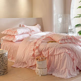 Gaeasapce  -  Pink Lace Ruffles Korean Princess Style 100% Cotton Bedding Set Duvet Cover, 1.5M, 1.8M, 2M, Bed Skirt, Bedspread, Pillowcases