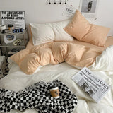 Gaeaspace  -  INS bedding can sleep naked with a four piece set of solid color washed cotton bed sheets and duvet covers