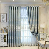 Gaeaspace  -  European Style Luxury Living Room Curtain Light Blue Elegant Chenille Blackout Curtains For Bedroom Villa Home Decor Custom