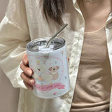 Gaeaspace  -  Kawaii Stainless Steel Thermal Bottle Cup Cute Animal Coffee Cups Vacuum Flasks Themos Travel Portable Water Cup With Lid 350ml