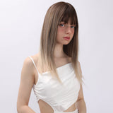 Gaeaspace  -  Black Gold Synthetic Wigs With Bangs for Women Long Straight Hair Wig Natural Daily Use Cosplay Party Heat Resistant Wigs