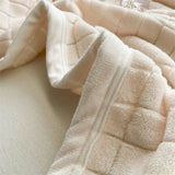 Gaeaspace  -  New Arrival: Luxurious Milk Fleece Jacquard Block Pattern Blanket - 280 GSM Weighted Throw with Plush Piping for Cozy Comfort