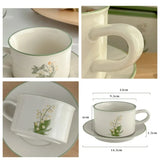 Gaeaspace  -  380ML Coffee Cups Saucer Set Retro Ceramic with Handle Lily of The Valley  Luxury Afternoon Tea Cup and Saucer Milk Mocha Cup