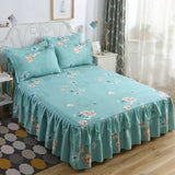 Gaeaspace  -  3pcs Bedding Simple Flower Bed Skirt With Pillowcases Wedding Bedspread Bed Sheet Mattress Cover Full Twin Queen King Bedsheets