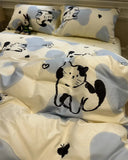 Gaeaspace  -  Cute cartoon cat spot bedding set child teen,twin full queen king lovely cotton home textile bed sheet pillow case quilt cover