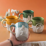 Gaeaspace  -  1pc 350ml Cute Bunny Chicken Coffee Mug Ceramic Coffee Cup Funny Gifts Unique Birthday Gifts Embossed Breakfast Mug Home Office