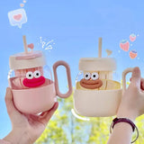 Gaeaspace  -  600ml Kawaii Glass Cup With Lid And Straw For Ice Hot Coffee Water Tea Juice Glass Mug Bottle Aesthetic Large Drink Bottle Gift