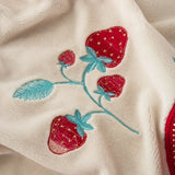 Gaeaspace  -  Cute Strawberry Flowers Applique Soft Velvet Fleece Bedding Set Short Plush Warm Queen King Duvet Cover Set Bed Sheet Pillowcase