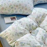 Gaeaspace  -  Pastoral Girls Flower Bedding Set Washed Cotton Duvet Cover Bed Linens Soft Quilt Cover Sheet Set Simple Bedspread Home Textiles