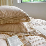 Gaeaspace  -  Soft Cotton Textured Duvet Cover Set with Tassel Fringe Boho Chic Bedding sets Twin Queen Comforter Cover Bed Sheet Pillowcases