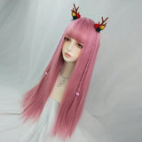 Gaeaspace  -  Women's Synthetic Cosplay Lolita Wigs With Cut Bang Blue Pink Blonde Red Long Straight Hair For Party Lady Girl