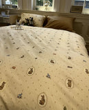 Gaeaspace  -  Vintage cute stripes bear rabbit bedding set,twin full queen lovely retro cotton home textile bed sheet pillow case quilt cover