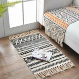 Gaeaspace  -  Boho Bathroom Rug Black Area Rug Moroccan Kitchen Cotton Woven Throw Rug with Tassel for Hallway Bedroom Laundry Entry