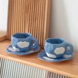 Gaeaspace  -  Hand painted blue sky and white clouds Coffee cup dish set ceramic cup Mug milk breakfast cup cute cup  coffee mugs  teacup