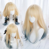 Gaeaspace  -  Women Synthetic Lolita Wig Long Straight Ombre Two Tone Silver Grey Blue Hair For Cosplay With Bangs wigs