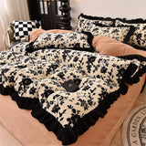 Gaeaspace  -  Luxury Winter Warm Milk Velvet Bedding Set Thickened French Retro Princess Double-Sided Coral Velvet Four Piece Sets Black Lace