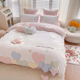 Gaeaspace -  Cute sweet heart pink blue bedding set kid teen,lovely full queen king cotton home textile flat sheet pillow case quilt cover