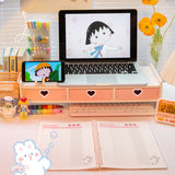 Gaeaspace  - Kawaii Desktop Monitor Stand Wooden Computer Laptop Elevated Stand with Drawers Desk Storage Organizer Pink Cute Monitor Stand