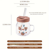 Gaeaspace  -  1pc 500ml Cartoon Bear Glass Cup With Lid And Straw High Borosilicate Water Mug With Handle Iced Coffee Cups Drinking Glasses