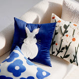 Gaeaspace  -  Cartoon Blue Rabbit Embroidered Pastoral Floral Cushion Cover Pillow Cover for Sofa Bedroom