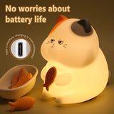 Gaeaspace  -  Gluttonous Cat Night Light Rechargeable Silicone Touch Patting Lamp Fun Cat and Fish Lamp Animal Light Bedside Desktop Decor