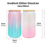 Gaeaspace  -  1pc 16oz Glass Tumbler Glitter Glass Jar Shimmer Beer Mug Can Shaped Drinking Glass With Bamboo Lid And Reusable Straw DIY Gifts