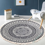 Gaeaspace  -  Hand Woven Cotton Linen Carpet Retro Bohemian Round Bedside Geometric Floor Mat Living Room Home Decor Boho Mandala Tassel Rug