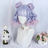 Gaeaspace  -  Blue Pink Short Wigs with Bangs Synthetic Women Lolita Wavy Curly Cosplay Hair Wig for Daily Party