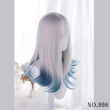 Gaeaspace  -  Women Synthetic Lolita Wig Long Straight Ombre Two Tone Silver Grey Blue Hair For Cosplay With Bangs wigs