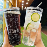 Gaeaspace  -  M450ml Transparent Glass Cup Coffee Mug With Lid Straw Heat-Resistant Glass Water Bottle Glasses For Drinks Milk Wine Cup