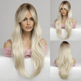 Gaeaspace  -  Light Blonde Wig with Fringe - Ombre Platinum Blonde Wigs for Women, Long Straight Wavy , Best for Fancy Dress/Cosplay/Party