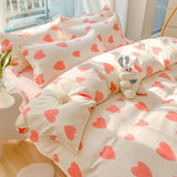 Gaeaspace  -  Pink Love Ins Girl Heart Bedding Set Cute Bed Linens Duvet Cover Sheets Pillowcases Queen King Size Washed Cotton Home Textile