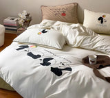 Gaeaspace  -  Fashion cute embroidery panda bedding set single double,twin full queen cotton home textile bed sheet pillow case quilt cover