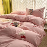 Gaeaspace  -  Embroidery Bedding Set Skin Friendly Fabric King Size Single Double Bed Set Home Duvet Cover Quilt Cover Pillowcase Bed Linens