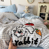 Gaeaspace  -  Cartoon Embroidery Duvet Cover Set No Filler with Flat Sheet Pillowcases Single Double Queen Girls Korean Bedding Sets Textiles