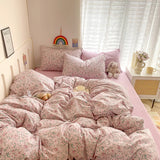 Gaeaspace  -  Small Floral Bedding Set, 100% Cotton, Single, Queen, King with Zipper, Duvet Cover Set, Flat, Fitted Bed Sheet, Pillowcase