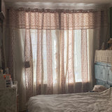 Gaeaspace  -  French Floral Lotus Blackout Curtain Retro Natural Cotton Linen Curtain for Bedroom Pastoral Romantic Ruffle Short Window Drapes