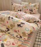 Gaeaspace  -  Cute cartoon dog star bedding set,twin full queen lovely colorful puppy cotton home textile bed sheet pillow case quilt cover