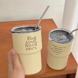 Gaeaspace  -  Kawaii Korean Cold Coffee Cups Cat Thermal Cup Stainless Steel Themos Hot Coffee Mug Cup To Go Travel Water Tea Bottle With Lid