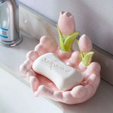 Gaeaspace  -  Creative Ceramic Flower Soap Box Drain Three-dimensional White Flower Soap Dish Bathroom Sink Shelf Bathroom Decor Accessories