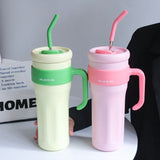 Gaeaspace  -  Kawaii Tumbler Thermos Cup For Coffee Tea Juice 1250ml Sainless Steel Thermal Cup With Handle Straw Car Mug Gym Water Bottle