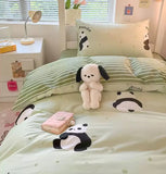 Gaeaspace  -  Cute cartoon green panda bedding set 1.2 1.5 1.8,twin full queen lovely cotton home textile bed sheet pillow case quilt cover