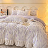 Gaeaspace  -  New Bedding Set High Weight Carved Milk Flour Set Girl Ruffle Bed Tulip Thicken Warm Quilt Cover Sheet Pillowcase Decor Bedroom