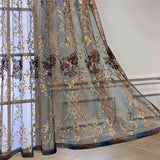 Gaeaspace  -  European Luxury Retro Rose Embroidery Tulle Curtain Blue Coffee Gradient Window Screen Grommet Top For Living Room and Bedroom