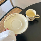 Gaeaspace  -  Kawaii Bear Coffee Cup And Saucer Cute Creative Ceramic Coffee Mug Set Korean Home Office Milk Tea Water Breakfast Cup Gift