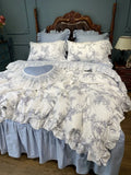 Gaeaspace  -  French Vintage Rural Floral Princess Bed Skirt Bedding Set Romantic White Lace Edge 400TC Cotton Quilt/Duvet Cover Set Pillowcas