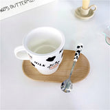 Gaeaspace  -  Korean-style Striped Ins Simple Cute Mug Cartoon Cow Household Heat-resistant Ceramic Cup with Lid and Spoon for Breakfast