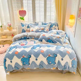 Gaeaspace  -  Winter Thick Warm Plush Comforter Cover Queen Bedding Sets Cartoon Quilt Cover Bed Sheet Pillowcase 4pcs Luxury Bed Linens